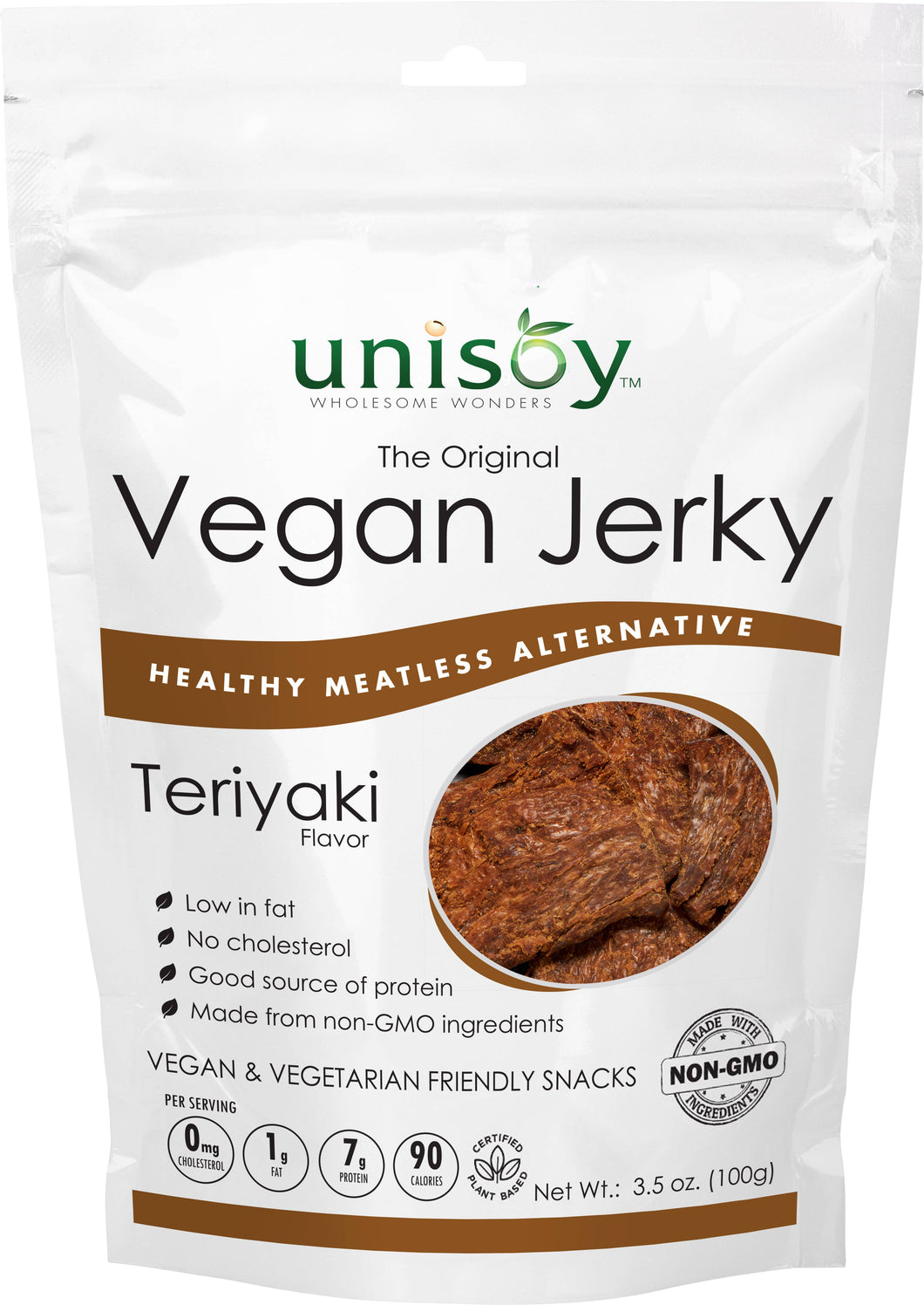 Unisoy Vegan Jerky - 3.5 oz Teriyaki Plant-Based Jerky