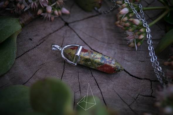 Foxfire Stones - Unakite Jasper Stainless Steal Chain Crystal Healing Point Necklace Adjustable Lobster Claw Closure Natural Stone