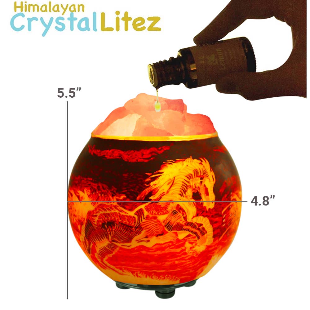 Himalayan CrystalLitez & EssentialLitez - Fire Horse  Salt Lamp Diffuser With Dimmer Cord