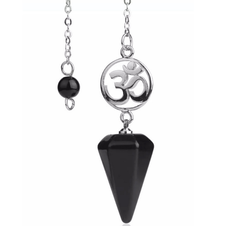 Black Obsidian Silver OM Pendulum - 